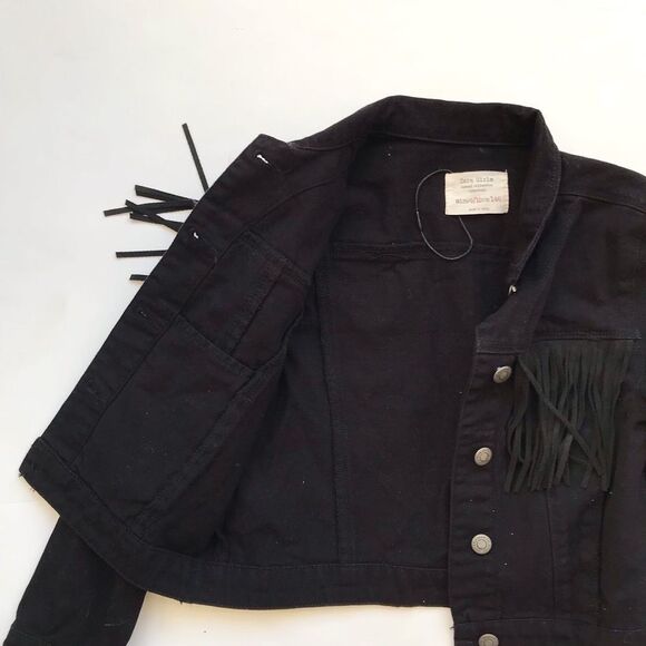 Zara NWOT black fringe denim jacket  9-10Y - Picture 4 of 6